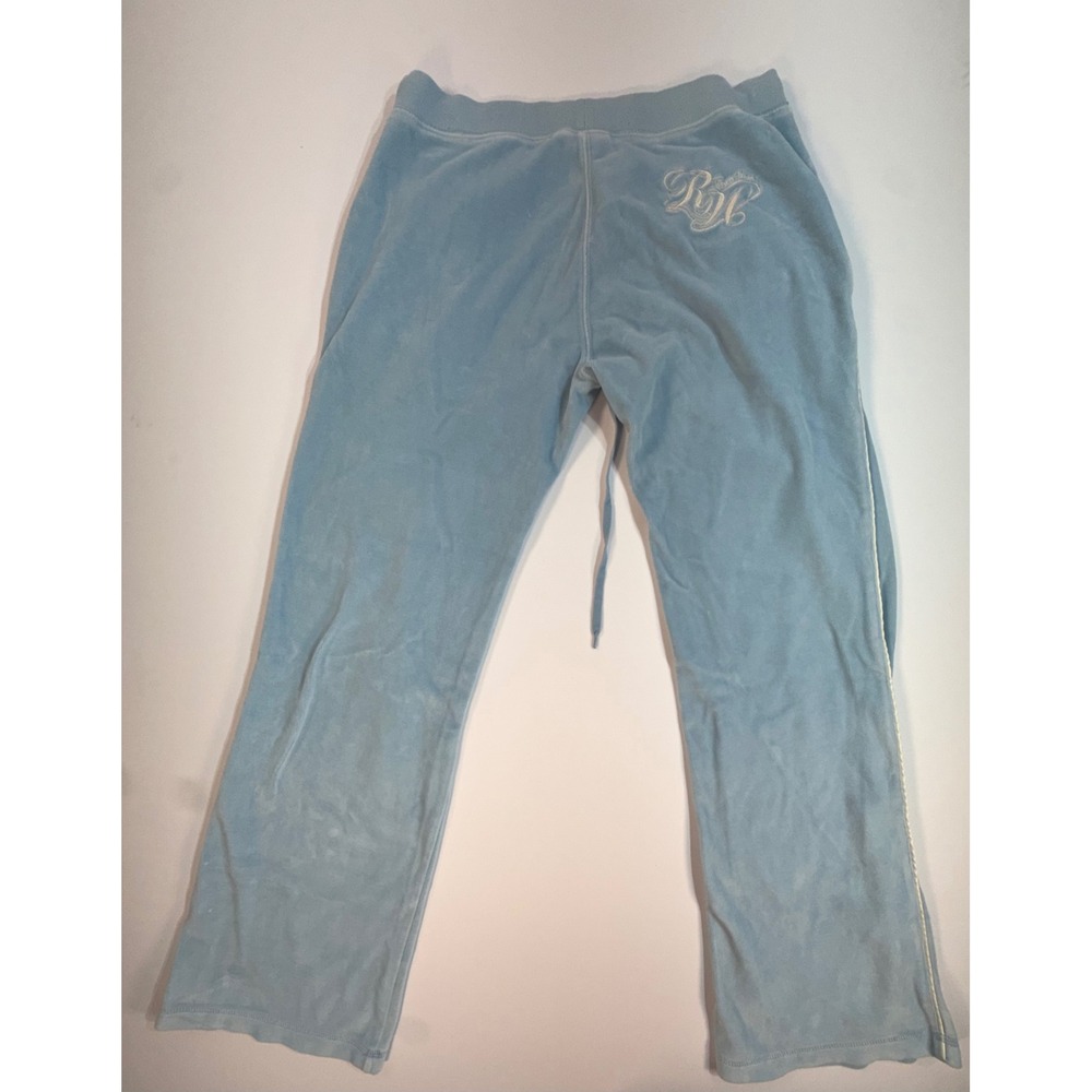 Rocawear Vintage Y2K Velour Track Pants Baby Blue Embroidered Logo Womens Medium